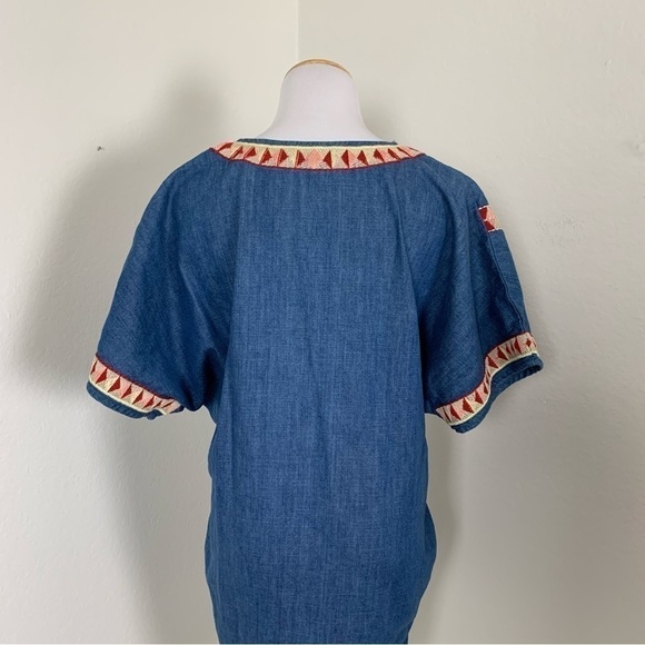 Zara TRF Denim Chambray Embroidered Dress Women’s S Pockets Colorful Boho - Picture 13 of 15